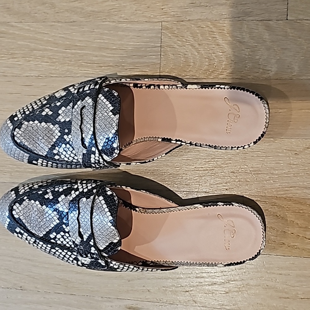 J. Crew snake skin slides